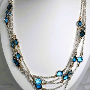 Anne Klein Necklace 5-Strand Silvertone w/Blue Bezel Set Crystals 17-20" Long